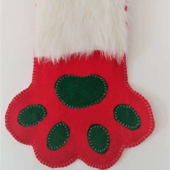 Dog Holiday Stocking Stuffed with Goodies Red Paw Shaped Holiday Dog Gifts - Picture 7 of 8